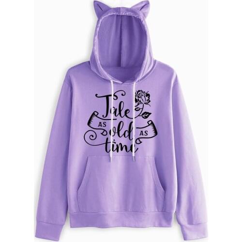 2021 Spring Autumn Women Hoodies Kawaii Cat Ears Fashion Kangaroo Pocket Hoody Casual Purple Sweatshirt Hoodies for Women