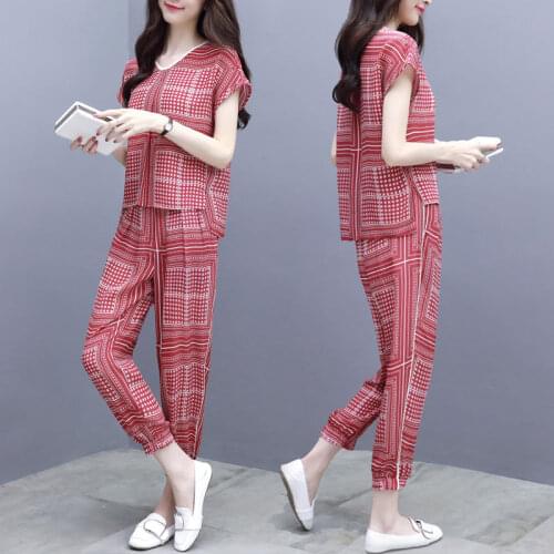 2021 National Style Fashion Suit Short-sleeve Blouse Sets Summer Casual Nine Points Harem Pants Suits Two-piece Set Women Y770