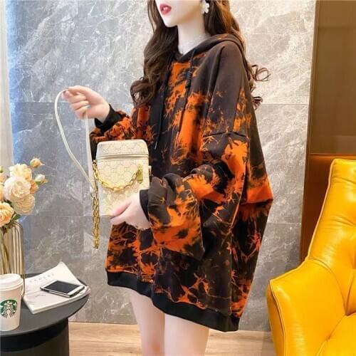 Winter Loose Tie-Dyed Hoodies Women Cool Autumn Sweatshirt Harajuku Long Sleeve High Street Sweatshirt Hip Hop Hoodie Streetwear