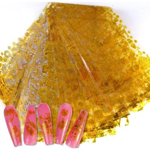 Gold Snowflakes Nail Art Transfer Foils Nail Art Foil Decals 10pcs Holographic Laser Nail Art Foil Starry Sky Nail Stickers Set