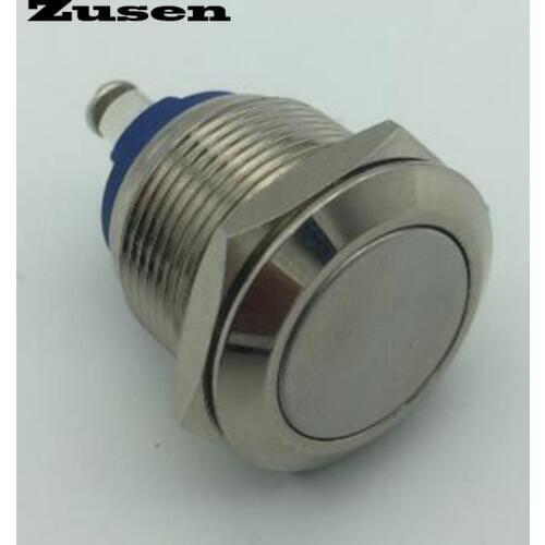 Zusen 19mm flat head Momentary Stainless Nickel-plated brass Push Button Switch IP65(ZS19F-10/N)