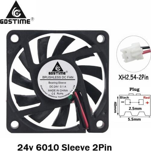 1PCS Gdstime DC 24V 60mm 60x60x10mm 6010 6cm 2Pin Computer Brushless Cooler Cooling Exhaust Fan
