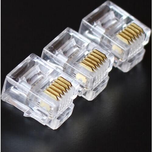 10/100Pcs 6P6C RJ12 RJ11 Crystal Head Modular Plug Gold Plated Black Network Connector For Solid Phone Cables Connectors