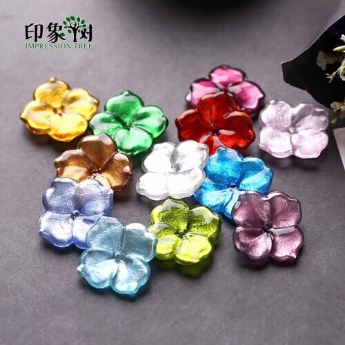 10pcs 18x18mm Four Petals 3D Glass Flower Spacer Beads Flower Foil Lampwork Beads Charms Ornaments DIY Jewelry Components Making