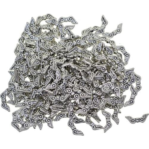 200-Piece Angel Wing Charm Beads for Jewelry Making, Tibetan Silver Spacer Metal Beads DIY for Bracelets,Necklace 15mm