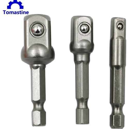 3Pcs Chrome Vanadium Steel Hex Shank Socket Adapter Bit Wrench Electric Screwdriver Extension Drill Bit Set 1/4 3/8 1/2