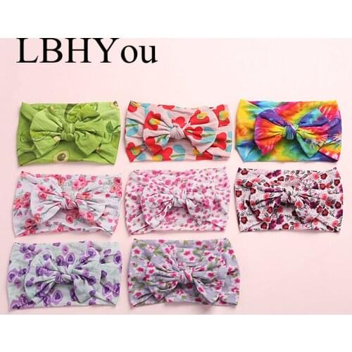 8pcs Summer Baby Girls Prints Wide Elastic Nylon Headwraps Cute Floral Knotbows Stretchy Headbands Toddler Hair Accessories