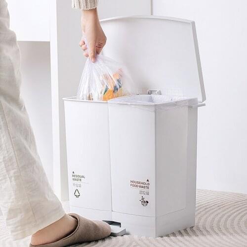 White Trash Can Rectangle Plastic Kitchen Storage Modern Trash Can Garbage Sorting Large Rangement Cuisine Waste Bins BG50WB
