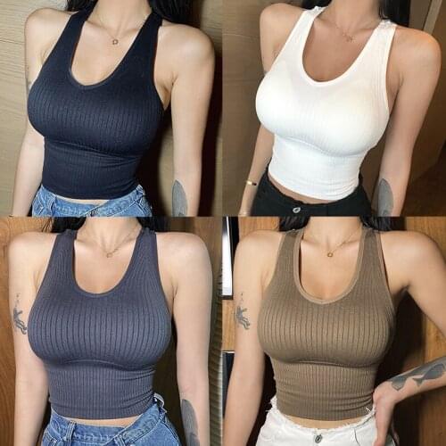 White Halter Sexy corset Tank Tops for Women Streetwear sports yoga Sleeveless Ribbed Knit Vest Top Cropped Feminino