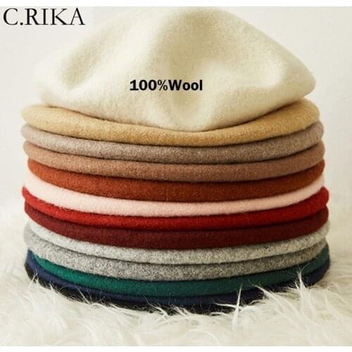 New 100% Wool Berets Women Fashion Solid Warm Beret for Girls French Artist Vintage Painter Hat Ladies Outdoor Autumn Winter Hat