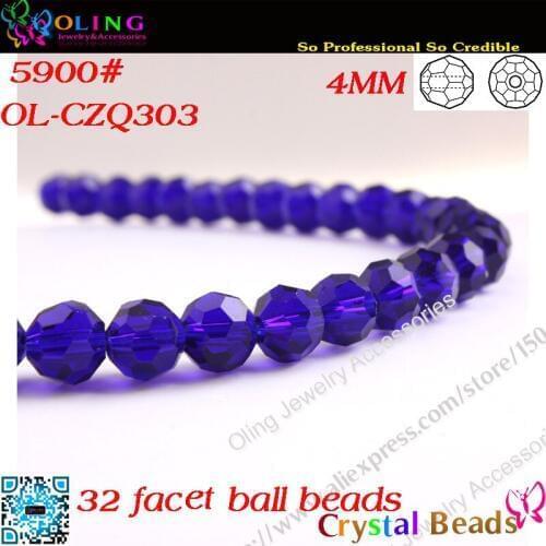 Bead,200pcs/Lot Cobalt blue Crystal Glass Faceted Football Beads 4mm Crystal Round Beads For DIY Jewelry Findings