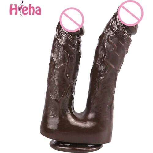 Big Realistic Dildos Double Headed Stimulation of Vagina and Anus Penis Dual Ended Phallus with Strong Cup Sex Toys for Women