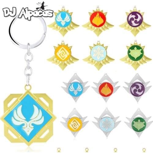 Genshin Impact Eyes of God Keychains Fashion Jewelry Anime Genshin 7 Elements Pendant Key Ring Kawaii Cosplay Props Accessories