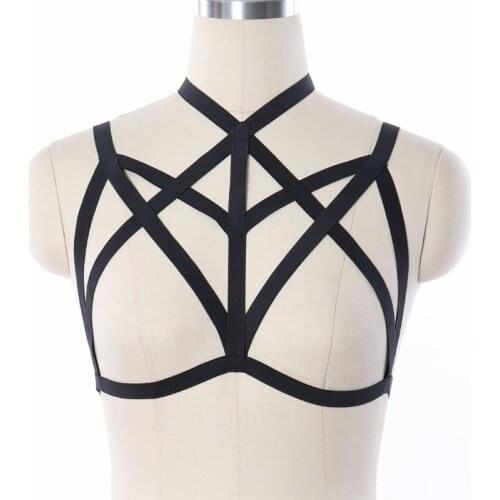 Fetish Wear Cupless Bra 90s Gothic Body Harness Cage Bra Halter Top Bondage Harness Sexy Lingerie Burlesque Bodysuit O0033