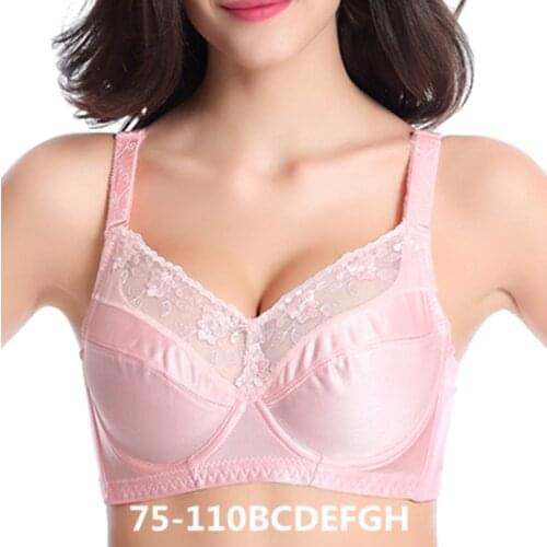 Sexy Plus Size Glossy Lace Bras Big Breast Thin Full Cup Push Up Bras 75 80 85 90 42 100 110 B C D E F G H 5Colors Free Shipping