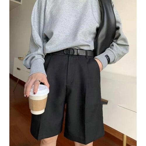 CX 2021 New Summer Women Fashion Shorts Straight Hong Kong Style Korean Loose Black Suit Shorts Wide Leg Casual Joker Shorts
