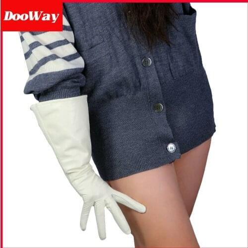 DooWay Unisex Real Leather Long Gloves Gauntlet Style Touchscreen Imported Lambskin Wide Sleeves for Costumes Dressy Beige