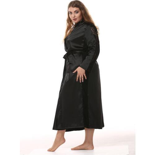 Factory Outlet Womens Satin Silk Sleeping Robe Imitation Silk Plus Size Lady Lace Sexy Bathrobes Long Kimono Female 3XL 6227