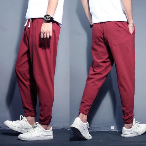 M-8XL 150KG Big yards mens cotton and linen trousers fall new style male leisure pure color haroun pants male feet pants