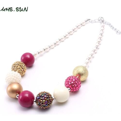 MHS.SUN Girls chunky beads necklace fashion design child kids acrylic bubblegum chunky necklace charm handmade jewelry 1pcs