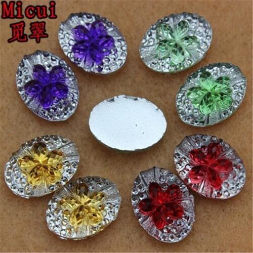 Micui 100pcs 10*14mm Flatback Resin Oval Stone beads flatback Resin Rhinestone For DIY Wedding Decoration ZZ264
