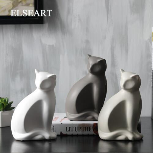 Minimalist ceramic lucky cat statue home decor crafts room decoration porcelain animal figurine maneki neko wedding decoration