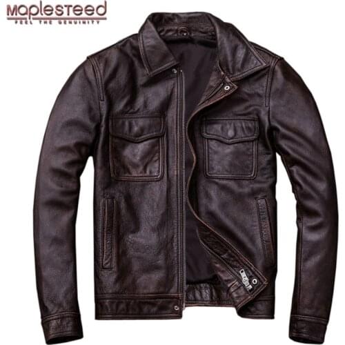 MAPLESTEED Brand Vintage Leather Jacket Men 100% Cowhide Red Brown Black Natural Leather Jackets Mens Leather Coat Autumn M174