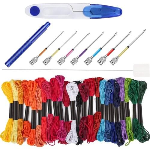 RORGETO Cross Stitch Floss Embroidery Kit Felting Punch Needle Cross Stitch Tool DIY Sewing Accessories Tools Punch Needle Kit