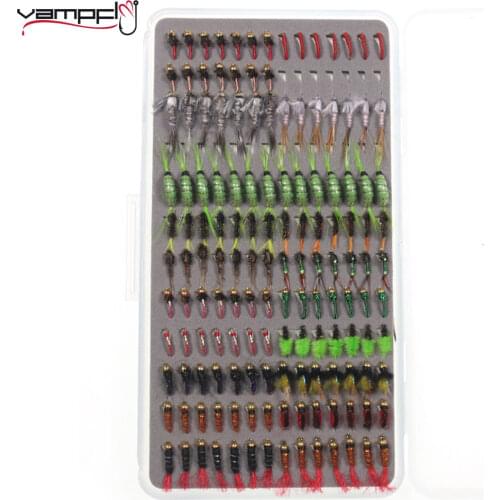 Vampfly 147pcs Flies Set Ultra Thin Portable Box Beadhead/Shrimp/Stonefly/Midge Larve Nymph Flies For Trout Bass Fishing Baits