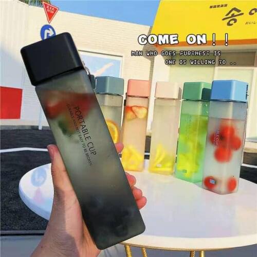 New Hot Square Frosted Plastic Water Bottle Portable Transparent Bottle Fruit Leak-proof Outdoor Sport Travel Camping Bottle