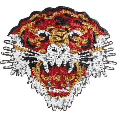 New Arrival Sequined Tiger Head Patches Iron on Sequins Animal Motif Patch for Clothes T-shirt DIY Decoration Appliques 1pc