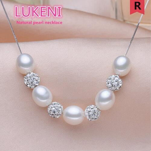 Genu 925 Sterling silver Perfect 8-9mm natural pearl necklace Drill the ball Multicolor natur Fashion jewelry necklace For Women