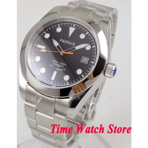 Parnis 40mm Miyota 8215 automatic wrist watch men polished sapphire glass black dial white marks luminous 1036