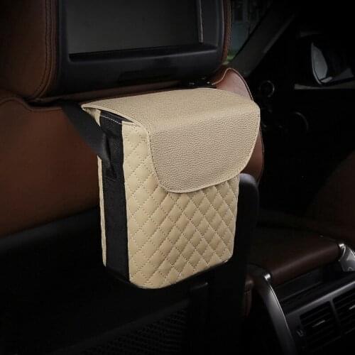 Car Backseat Hanging Trash Pockets Leather Organizers Multi-Functional Portable Rubbish Waste Storage Box