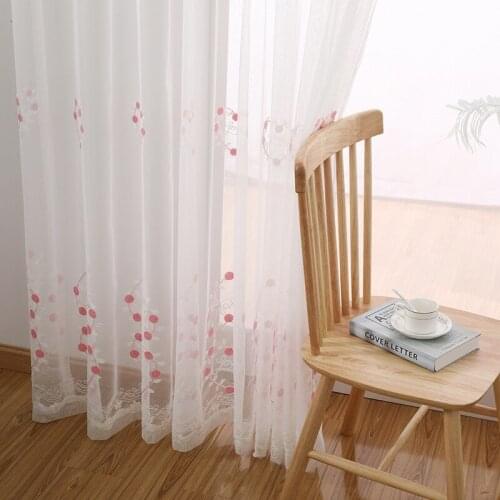 Simple white window screen bedroom study bay window girl princess room pink love embroidered curtain