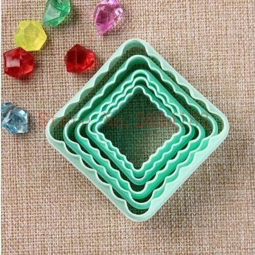 5PCS Square Wave Plastic Plunger Cutter Fondant Cake Mold Cupcake Cookie Pastry Chocolate Biscuit Decoration Baking Tool FQ2061