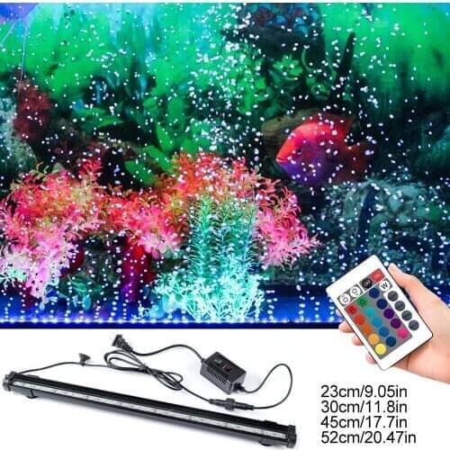 Aquarium Fish Tank Light Waterproof LED Bubble Pump Bar Light 23/30/45/52cm Decor Lighting Underwater Lamp 24 Key Remote Control