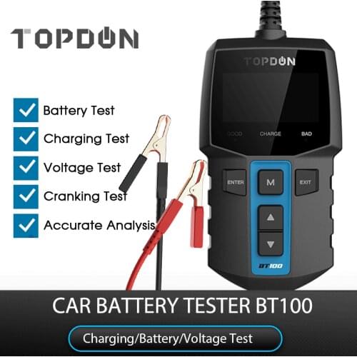 TOPDON BT100 Car Battery Tester 12V 100-2000 CCA Digital Auto Battery Analyzer for Car Truck Motorcycle Cranking Charging Test