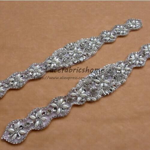 Heavy workmanship Rhinestone beaded applique patches handmade embroidery wedding dress accessories 1 piece 5*34cm