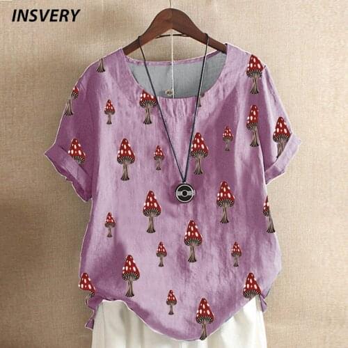 Funny T Shirts For Women Short Sleeve Tops Ladies O Neck Mushroom Print Shirt Women Elegant Tee Casual Tee Pink Shirt 2021