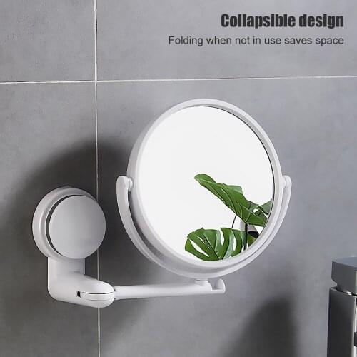 Folding Arm Extend Bathroom Mirror Without Drill Swivel Bathroom Mirror Suction Arm Double Side Cosmetic Makeup Mirrors