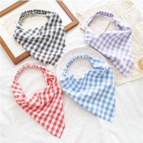 Plaid Prints Triangle Bandanas Hairband Elastic Hair Bands Women Flower Bandage Headband Turban Bohemian Girls Hair Accessories