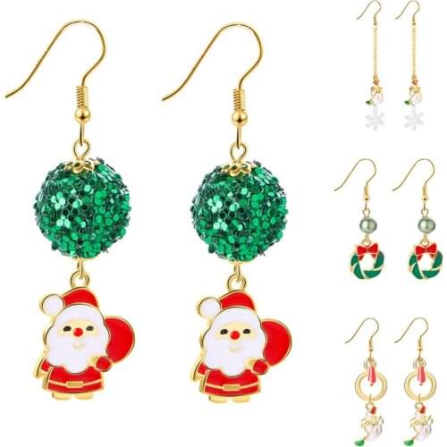 Women Enamel Christmas Santa Claus Tree Deer Dangle Hook Earrings Xmas Gift Christmas gift ree Deer Dangle Hook Earrings Earring