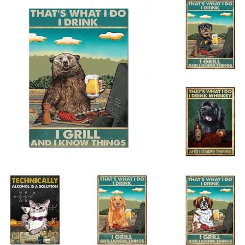 Les animaux boivent de la bière, c'est ce que je bois, mon affiche de barbecue, affiche de décoration de la vie