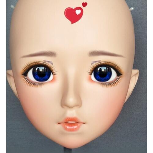 Zhu-03)Female Sweet Girl Resin Half Head Kigurumi BJD Eyes Crossdress Cosplay Japanese Anime Role Lolita Mask With Eyes And Wig