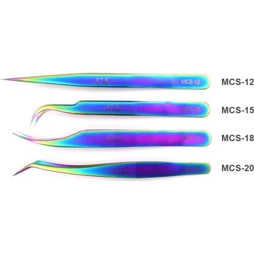 2020 New MCS Stainless Steel Colorful Eyelashes Tweezers Professional Super Precision Tweezers Eyelash Extend Tools