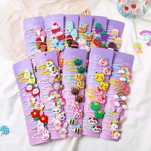 10PCS/Set New Girls Cute Cartoon Animals Ice Cream Fruits Hairpins Kids Sweet Hair Clips Headband Fashion Hair Accessories