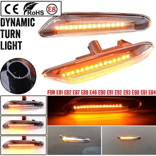 2Pcs LED Turn Signal Lights Lateral Side Marker Lamps for BMW E60 E91 E92 E90 E93 E61 E46 E87 E82 E88 Dynamic Flowing LED Bulb