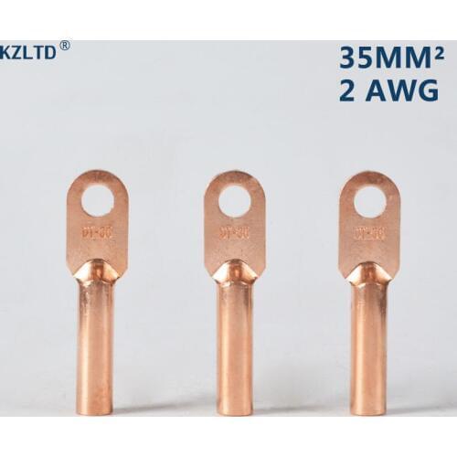 20PCs/Lot Copper Passing Through Terminals 35mm /2 AWG 10MM/0.39" Bolt Hole Battery Cable Eyelets DT-35