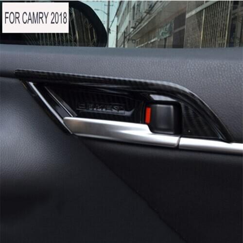 2018 FIT For Camry 2018 4pcs Set Carbon Fiber ABS Car Styling Interior Door Handle Bowl Cover Trim